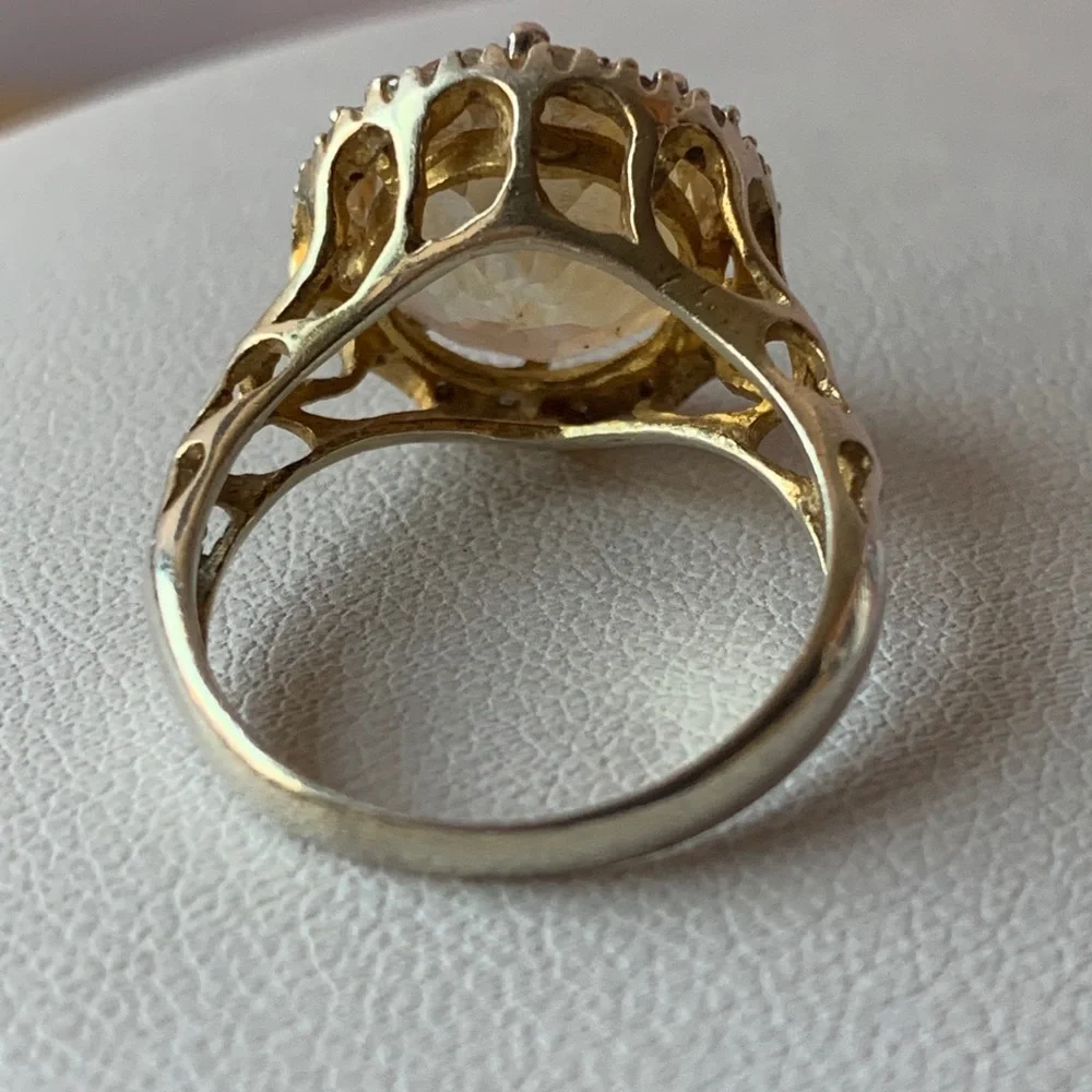 VINTAGE ROUND YELLOW CITRINE CZ STERLING SILVER RING